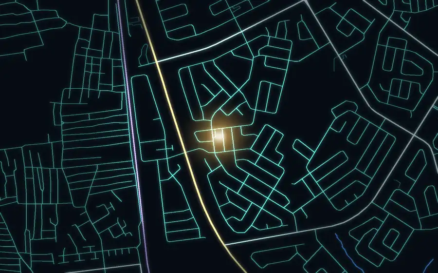 Street map of Lenasia South with a light for Khan's Butchery & MexiKhano's